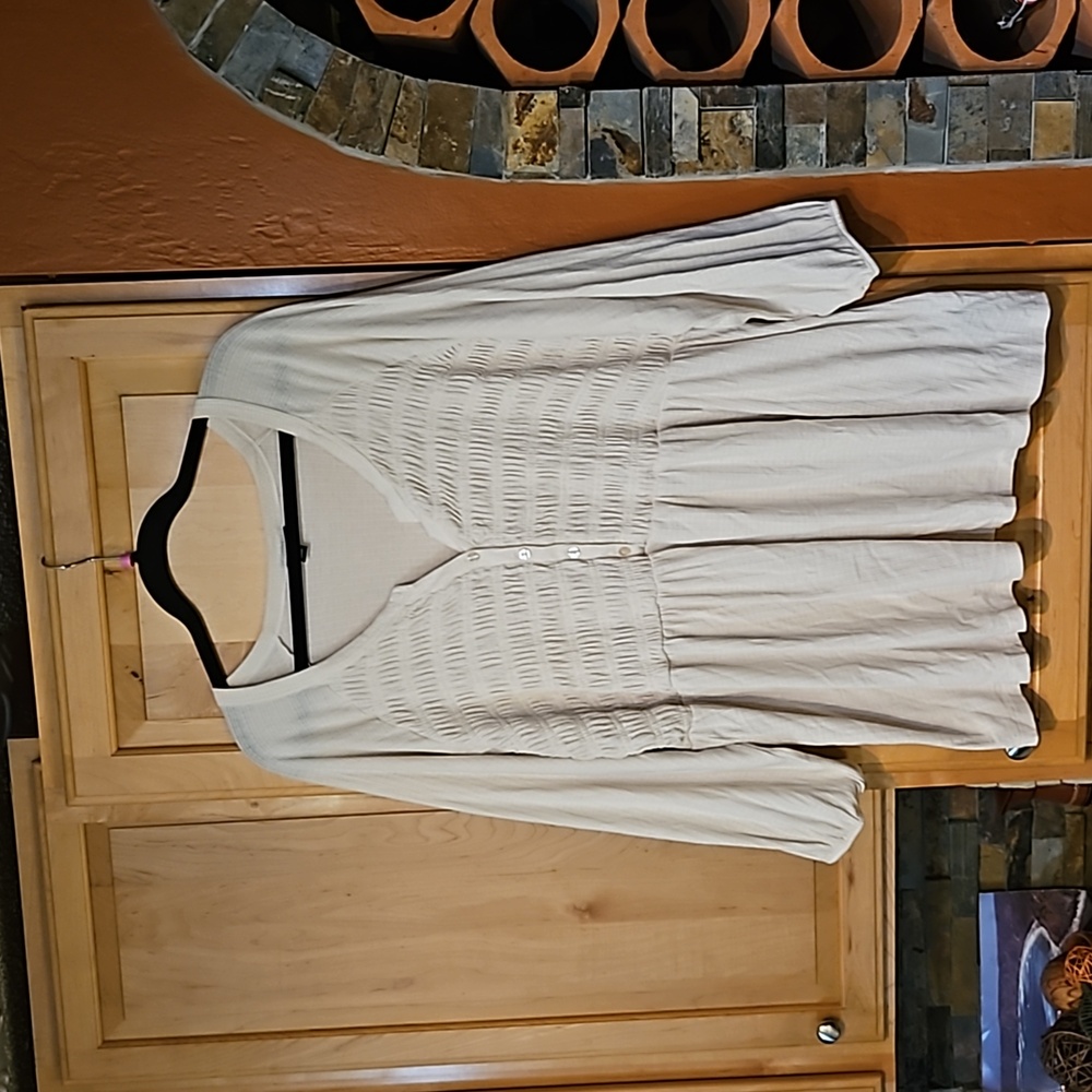 Torrid Texture Jersey Raglan Smocked Henley Babydoll Tunic Top Long Sleeve Tan